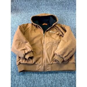 CornerStone Washed Duck Cloth Insulated Work Jacket Mens 3XL Brown Cotton Hooded